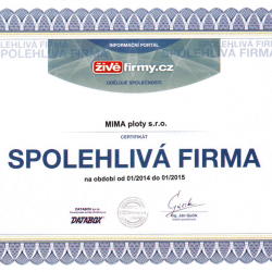 certifikat-spolehliva-firma-mima-betonove-ploty-2014-2015 | Certifikáty